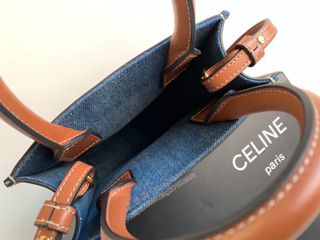 Celine專櫃2022新款牛仔布字母印花托特購物袋 賽琳帆布系列迷你托特 sldj2381